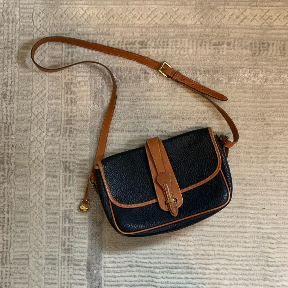 Dooney & Bourke Navy and Brown Vintage Shoulder Bag - Picture 2 of 7